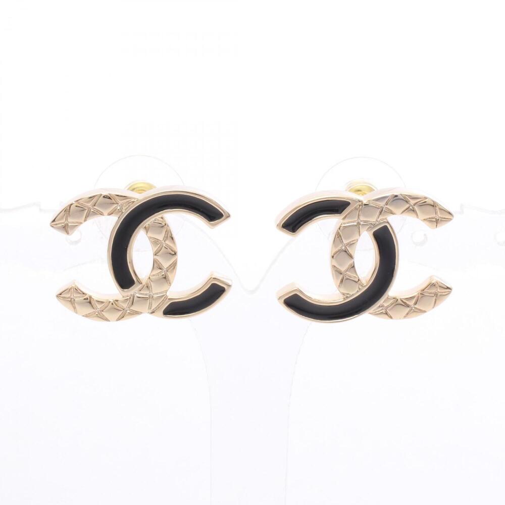 Chanel B25B Coco Mark Matelassé Earrings, Gold Plated (GP), Women's, Gold/Bla...